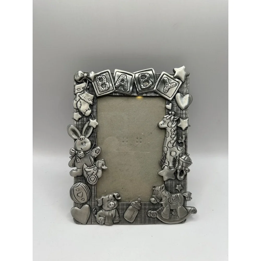 Vintage Papel Giftware Silver Tone Baby 8x6 Frame for 4x6 Photo Animals Blocks